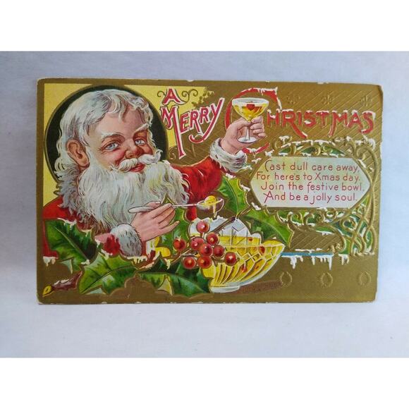 Santa Claus Christmas Postcard Festive Bowl Cocktail Drink St Nicholas Series 3 - Picture 2 of 4